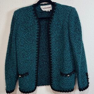 Castleberry London New York Vintage Teal and Black Tweed Jacket size 10